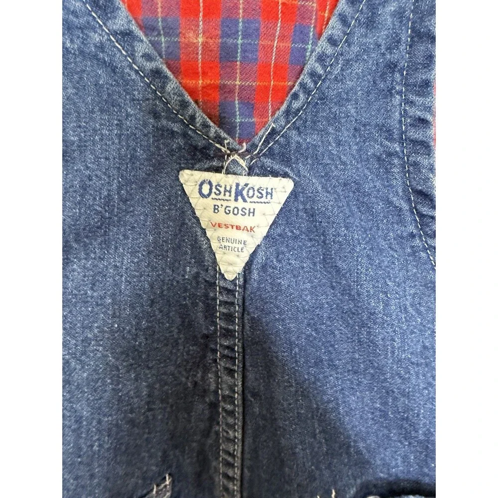 Vintage Oshkosh Vestbak Denim Boys Plaid Overalls & Shirt 12 Months 90s Holiday